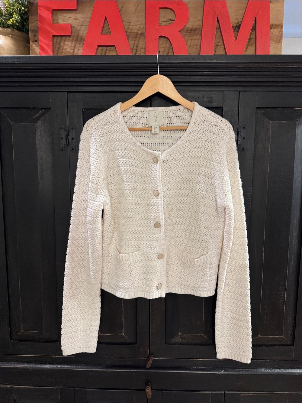 Joie Cream Crochet-Knit Button Front Cardigan